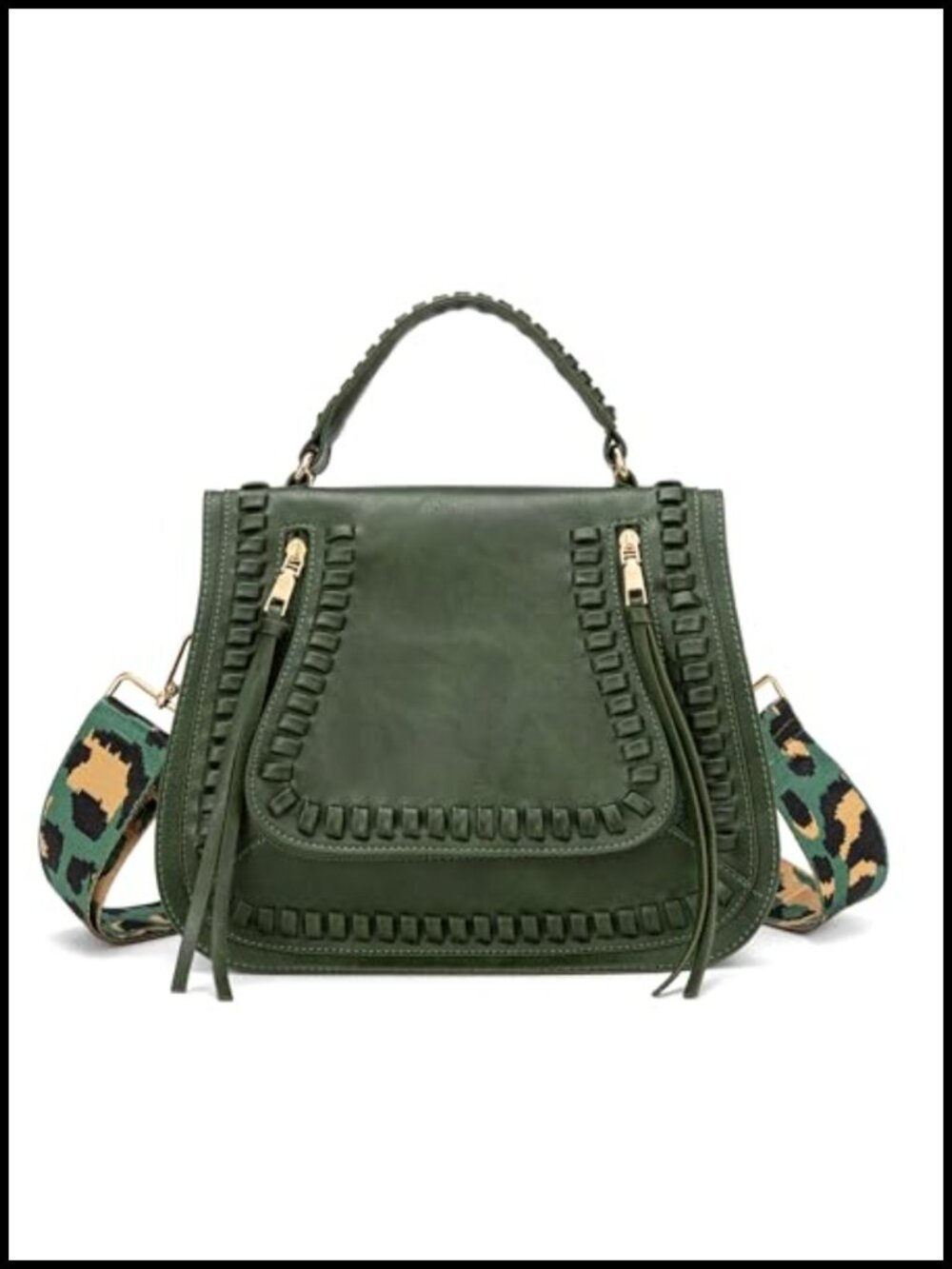 Vintage Faux Leather Crossbody Handbag Multi Pocket Guitar Strap Satchel Purse